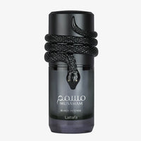 Lattafa Musamam Black Intense EDP 100ml – side view of dark luxury perfume bottle | MyPerfumes UK