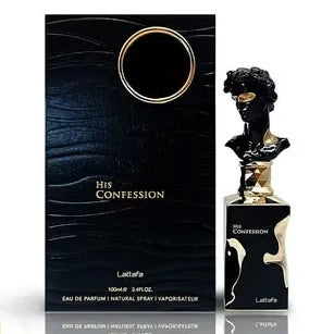 Lattafa His Confession EDP 100ml – front view of luxury perfume bottle with dark cap | MyPerfumes UK