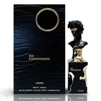 Lattafa His Confession EDP 100ml – front view of luxury perfume bottle with dark cap | MyPerfumes UK