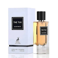 The product image features the Maison Alhambra Perfume Winsome (The Tux) Eau de Parfum in a 90ml bottle with a spray dispenser. The perfume bottle is clear, showcasing the amber-colored liquid inside.